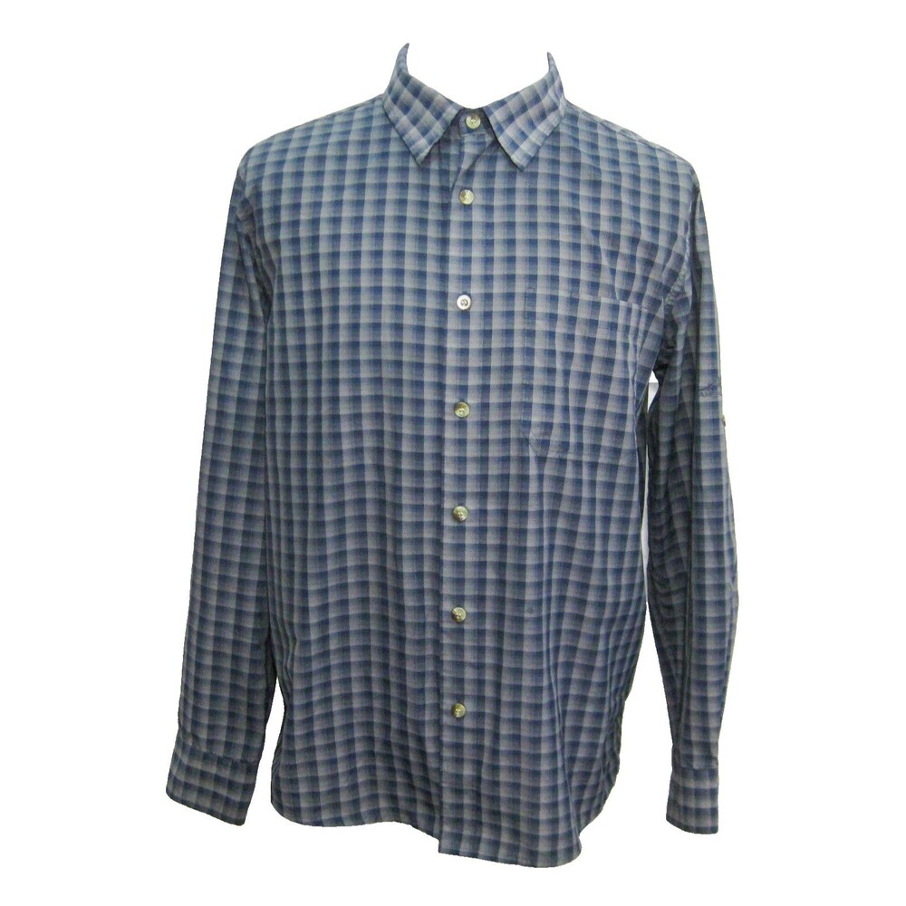 American Outback Shirt Mens Medium Blue Check Vented Button Front Long Sleeve